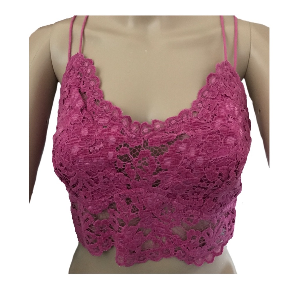 Free People Celine Longline Bralette Lace Pink Size L